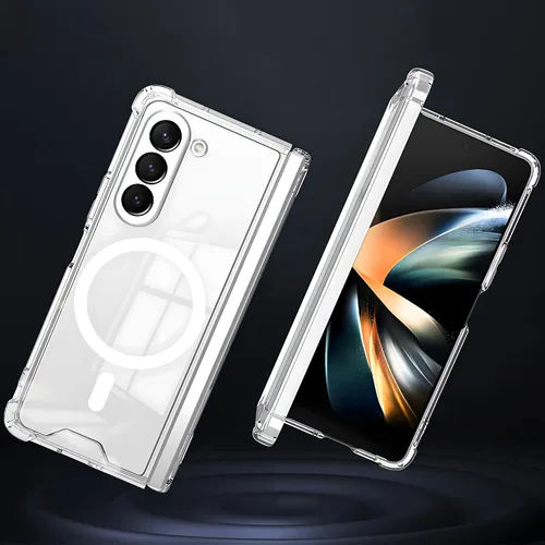 Vista 6 de Funda magnética transparente para Samsung Galaxy Z Fold 5 [compatible con accesorios MagSafe] Funda magnética delgada a prueba de golpes