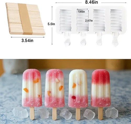 Vista 4 de Juego de moldes para paletas, 3 moldes de silicona para helado con 200 palos de madera, moldes de golosinas congeladas reutilizables