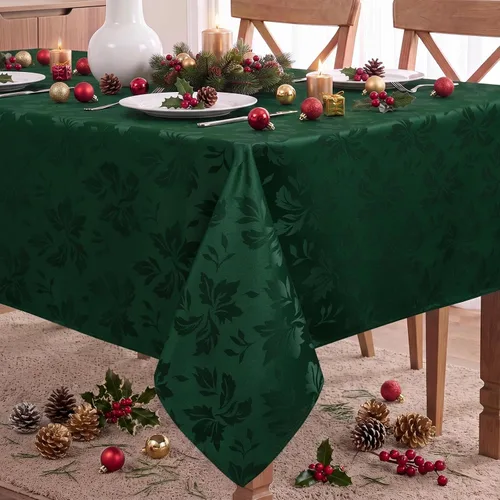 Vista 28 de Romanstile Mantel rectangular de jacquard de primavera, impermeable, diseño floral de damasco, manteles decorativos de tela pesada para cenas