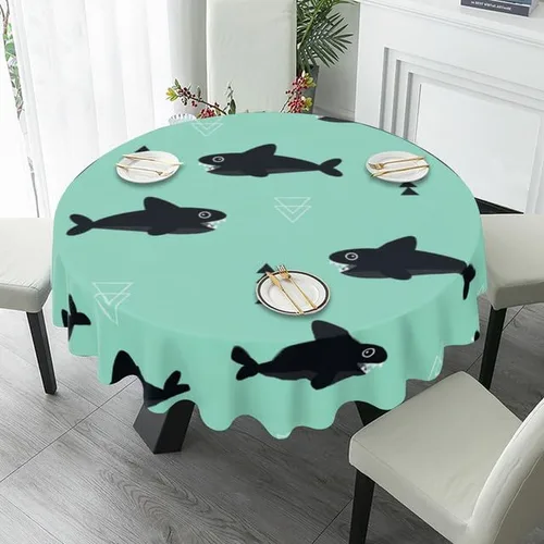 Vista 4 de Bonito mantel redondo con estampado de tiburón, lavable, resistente a las arrugas, para el hogar, cocina, comedor, picnic, campamento, fiesta