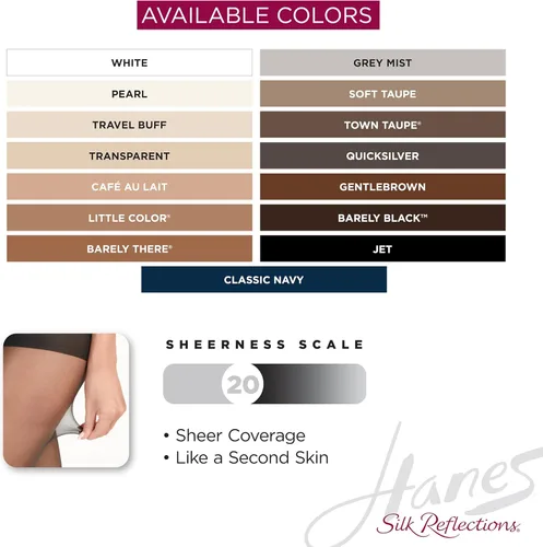 Vista 5 de Hanes Pantimedias con control de abdomen y dedos transparentes de seda Silk Reflexions para mujer Barely There