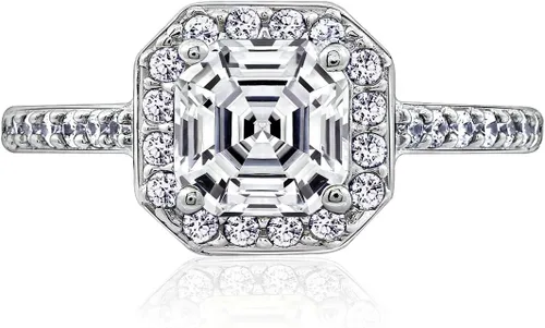 Vista 2 de Tienda Essentials Anillo de plata de ley con circonita cúbica de Infinite Elements con halo central Asscher (anteriormente colección Tienda)