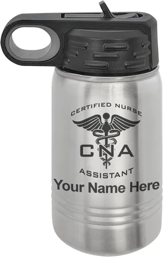 Vista 43 de LaserGram Botella de agua personalizada, asistente de enfermería certificada por la CNA, acero inoxidable de doble pared aislada al vacío con popote