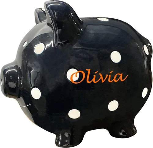 Vista 8 de Alcancía personalizada para niños, alcancía personalizada de cerámica de tamaño perfecto con soportes de goma, caja de dinero de cerdo con nombre