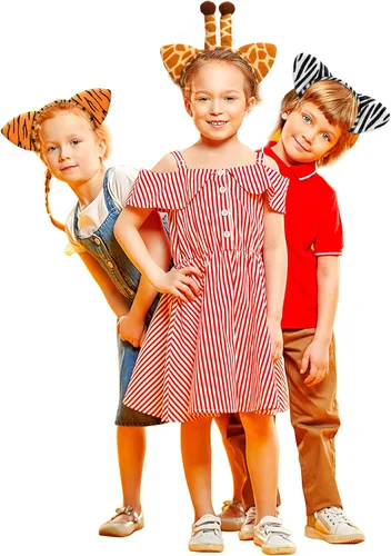 Vista 5 de Cindeer 3 Pcs Zoo Animal Ear Costume Headband Jungle Safari Plush Ear Hair Hoop for Adult Animal Party Cosplay Prop