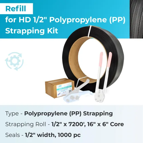 Vista 2 de IDL Packaging Recarga para kits de flejado de polipropileno (PP) de 1/2" para flejado de embalaje – Rollo de flejado de polipropileno de 1/2" x
