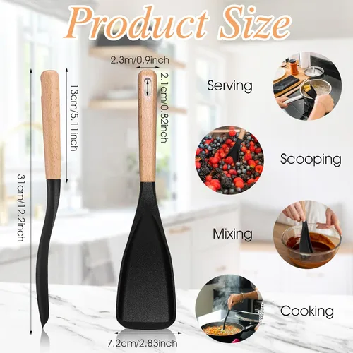 Vista 3 de cobee 4 cucharas de cocina de silicona de 12 pulgadas para utensilios de cocina antiadherentes, cuchara multifunción, cuchara multifunción con mango