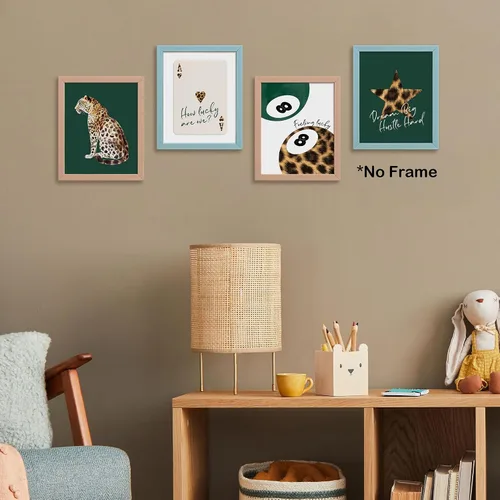 Vista 5 de TLESKE Carteles de guepardo y leopardo preppy verde esmeralda Impresiones sin marco 8x10 Juego de 4, decoraciones de pared con bolas de la suerte 8