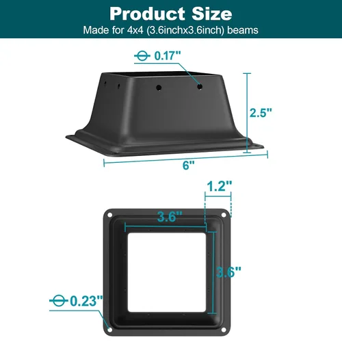 Vista 2 de SPACEEUP Base de poste de 4 x 4, tamaño interno de 3.6 x 3.6 pulgadas, soporte de poste de acero resistente, apto para anclaje de poste de madera