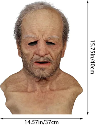 Vista 2 de Máscara de anciano realista de látex aterrador, máscara de anciano de cabeza completa, máscara humana para fiesta y cosplay para adultos (C)