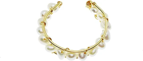 Vista 3 de K&H JWL DIVINE CIRCLE Anillo de envoltura de alambre de oro con cuentas de perlas de 14 quilates, tamaño libre apilable, perla, Perla