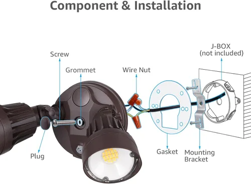 Vista 8 de Luces nocturnas reflectoras LED / Luces de seguridad LED para exteriores, LHSCT-20WR50PS-BRZ, 20.0watts, 120.00 volts
