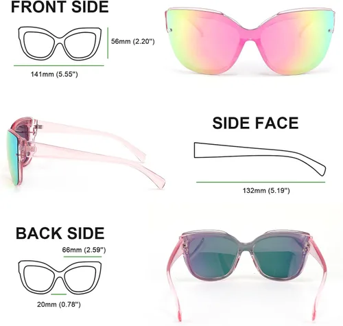 Vista 5 de FEISEDY Cateye B2796 - Lentes de sol polarizados para mujer, de gran tamaño, de ojos de gato, a la moda