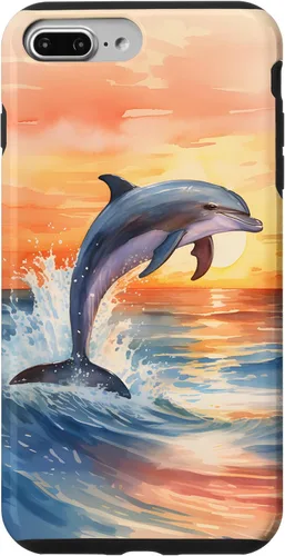 Vista 12 de Dolphin Jumping Sunset Over Ocean Watercolor Art Case for iPhone 17
