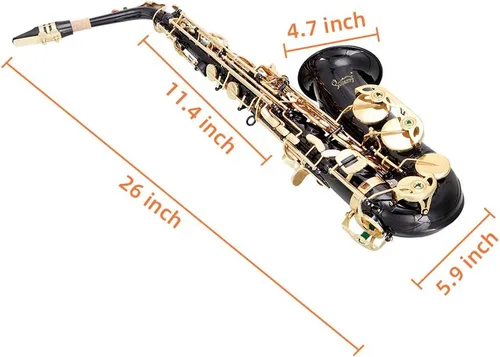 Vista 6 de Glarry Student Alto Eb E-flat SAX Saxofón Lacado Dorado SAX Kit para Principiantes con Estuche, Cañas, Boquilla, Paño de Limpieza Suave y Varilla