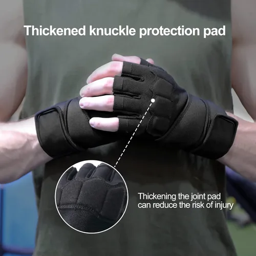 Vista 5 de Guantes de entrenamiento para hombres y mujeres, guantes acolchados para levantamiento de pesas en el gimnasio con soporte para muñeca, protección