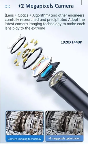 Vista 3 de Cámara endoscopio HD 1920P de 9.8 pies con luz, boroscopio con 8 luces LED ajustables, USB tipo C, cámara de inspección con cable de serpiente