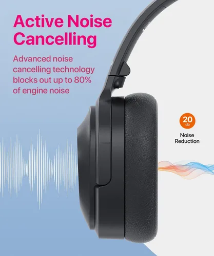 Vista 2 de Auriculares con cancelación activa de ruido, auriculares Bluetooth inalámbricos, micrófono integrado, 40 horas de reproducción, auriculares