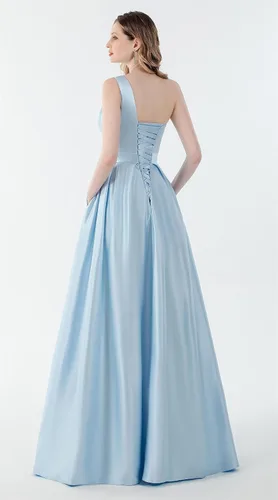 Vista 6 de GUKARLEED Vestido de fiesta largo con un hombro para mujer, vestido de baile largo con abertura alta, corsé de satén, vestidos formales, vestido