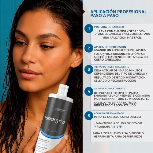 Vista 6 de Brscience Fusionfrizz Tratamiento orgánico de queratina - Solución profesional para alisar e iluminar el cabello, 3.4 fl oz