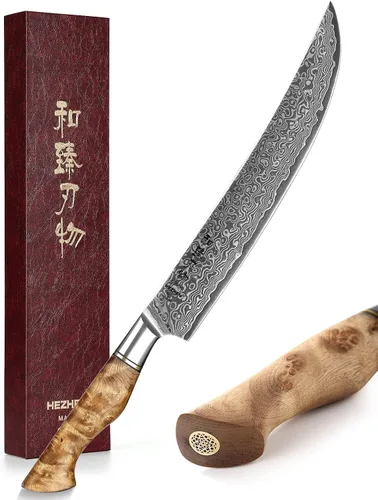 Vista 10 de HEZHEN Cuchillo utilitario de 5 pulgadas con filo de navaja - Acero de Damasco con patrón de rosa multifuncional VG10 cuchillo profesional