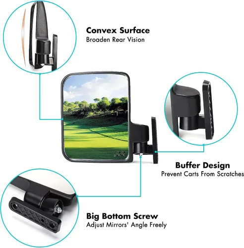 Vista 4 de 10L0L Juego de espejos para carrito de golf, espejos laterales y espejo retrovisor panorámico grande Radian extra ancho para EZGO Yamaha Club Car