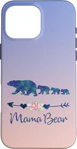 Vista 19 de Teal Blue Purple Floral Mama Bear Three Cubs Blue Pink Case for iPhone 17