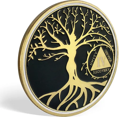 Vista 4 de Chip de medallón AA de 4 años, árbol de la vida, fichas de recuperación de oración de serenidad, moneda de sobriedad, ficha de aniversario
