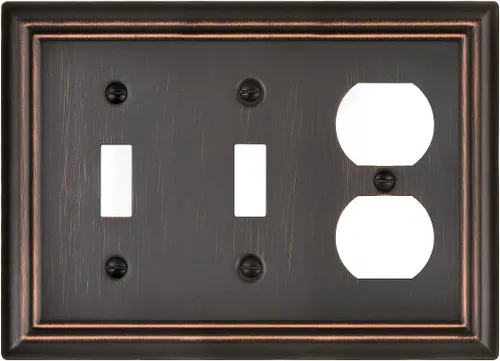 Vista 9 de Juego de 1 placa de pared de metal, bronce envejecido Midsize 1 Toggle 1 Decorator Combo Wall Plate for GFCI Outlets, Light Switches, Ideal for