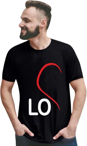 Vista 2 de Camisas a juego para parejas para él y ella, hombres y mujeres, estampado LO VE para el día de San Valentín, manga corta, blusa para parejas