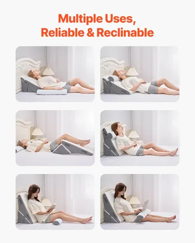Vista 4 de VEVOR - Juego de 3 almohadas de cuña para cama ajustables y ortopédicas para dormir, con funda lavable de jacquard y soporte de espuma, almohada