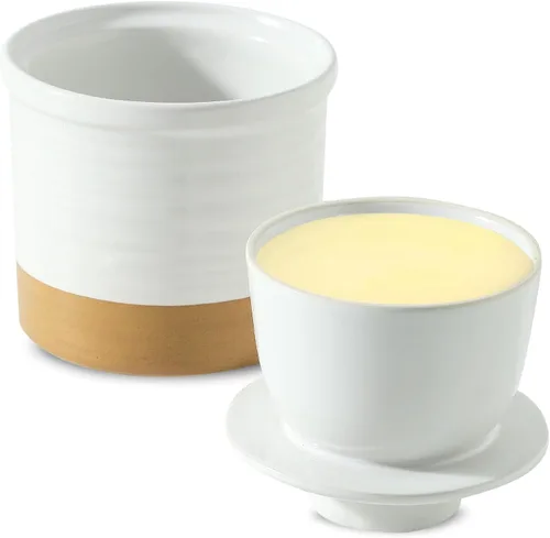 Vista 10 de HASENSE Vajilla de mantequilla de cerámica con tapa, plato de mantequilla para encimera con línea de agua, contenedor francés de mantequilla