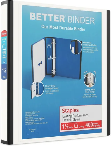 Vista 39 de Carpeta con anillos en forma de "D" de 1 pulgada para mejor visualización Staples, Negro