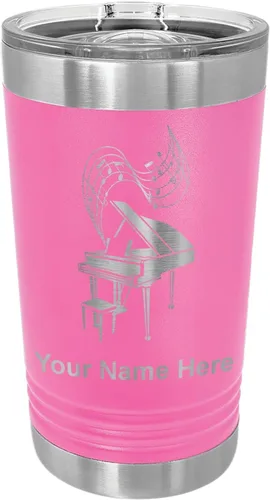 Vista 10 de LaserGram Vaso de pinta aislado al vacío de 16 onzas, piano de cola, grabado personalizado incluido (negro) Engraved Gift for Pianists, Vacuum
