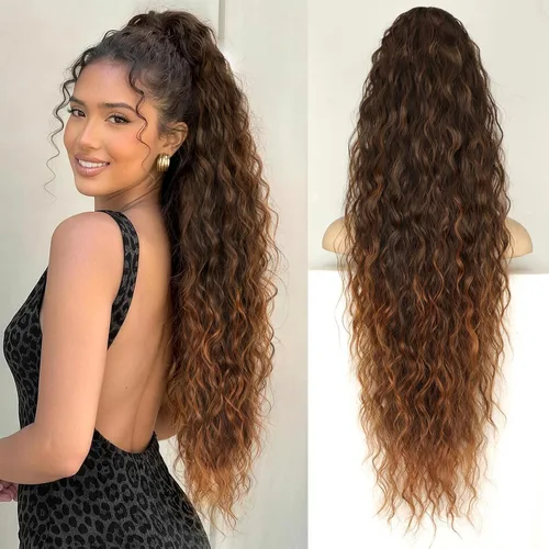 Vista 37 de KooKaStyle Extensión de cola de caballo con cordón de 26 pulgadas (66 cm) para mujeres, extensiones de cabello sintético rizado largo para uso