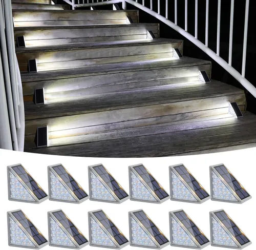 Vista 21 de VOLISUN Paquete de 6 luces solares para escaleras, 7 colores fijos, luces solares para escalones al aire libre, impermeables, IP67, luz LED