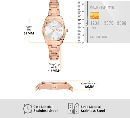 Vista 5 de Fossil Scarlette - Reloj de cuarzo de acero inoxidable para mujer