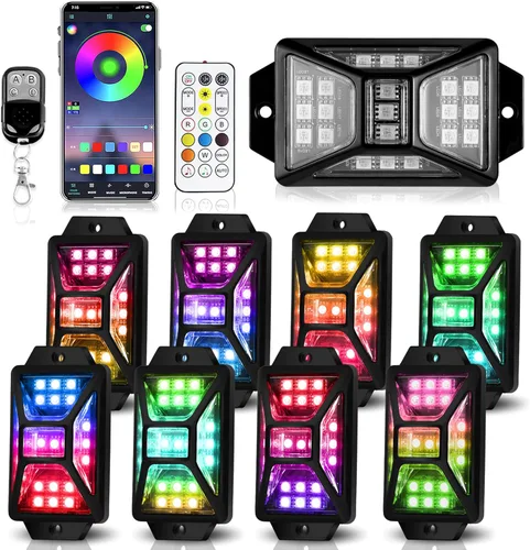 Vista 12 de 4 cápsulas de luces RGB de ángulo completo compatibles con camiones de 12 V, Jeep, UTV, SUV, ATV, barco, carrito de golf, impermeable, multicolor