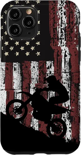 Vista 29 de Motocross Dirt Track Racing - Carcasa para iPhone 17, diseño de bandera de EE. UU., estilo vintage
