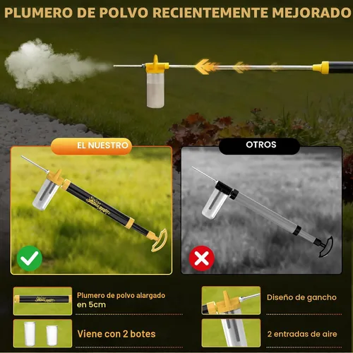 Vista 3 de Polvo de tierra de diatomeas, pulverizador de polvo con longitud ajustable de 4 pies, aplicación multiusos para jardín interior y exterior (amarillo)