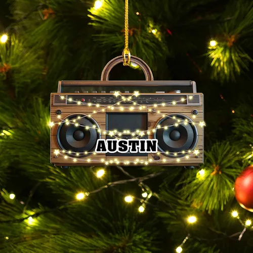Vista 10 de Adorno de radio personalizado 2025, adorno de radio retro personalizado, cinta de cassette, adornos retro, adornos de radio de Navidad, adornos