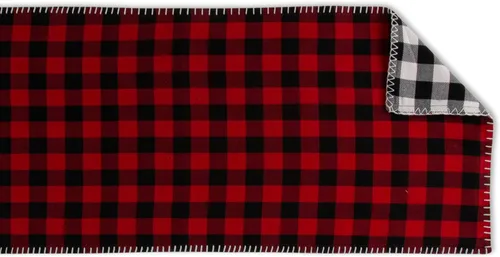 Vista 5 de DII Buffalo Check, colección reversible, camino de mesa, 14x72, rojo y negro
