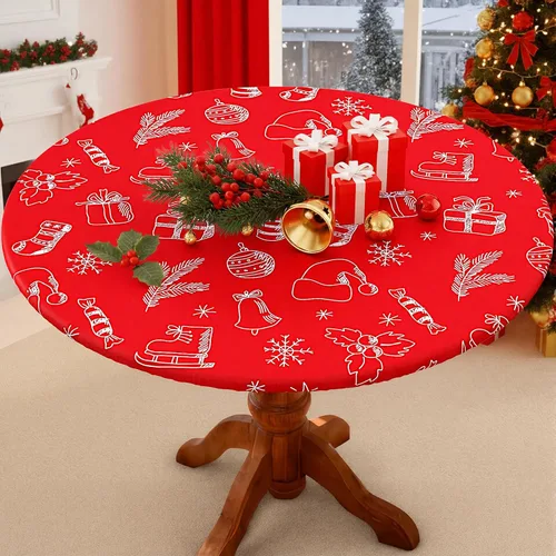 Vista 25 de Smiry Mantel Redondo de Spandex, Manteles Elásticos Ajustados Lavables para Mesas de 18"-24", Cubierta de Mesa de Pícnic Elástica Impermeable