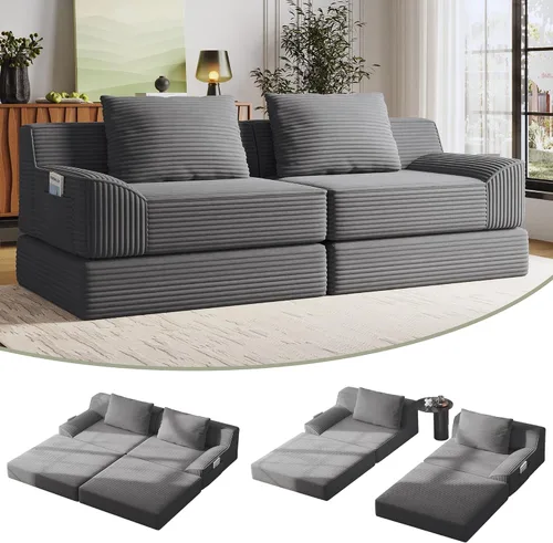 Vista 13 de Sofá cama convertible, sofá de 79 pulgadas sin huesos, sofá cama de corduroy, sofá chaise doble extragrande, futón en nube, sofá modular de piso