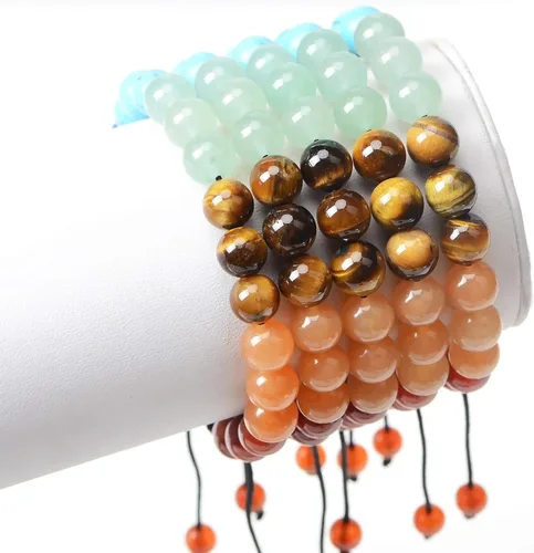 Vista 2 de MASSIVE BEADS - Pulseras ajustables unisex de cuentas de cristal de piedras preciosas con poder curativo natural, de macramé Piedras de 7 chakras