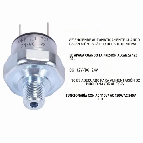 Vista 6 de Interruptor de presión de aire 90-120 PSI 1/8"-27 NPT DC 24V 12V Compresor de aire 90 PSI