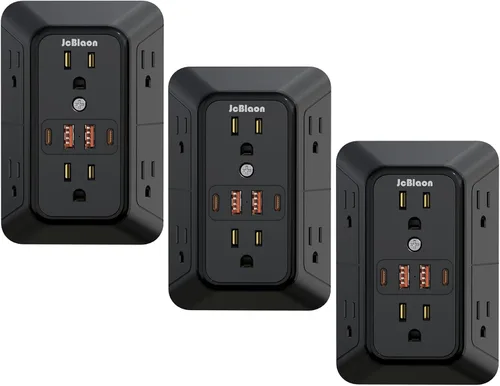 Vista 9 de JcBlaon Extensor de Enchufe Protector de Sobretensiones - Divisor de 6 Salidas con 4 Puertos USB (2 USB C), Expansor de Enchufes Múltiples Cargador
