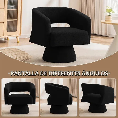 Vista 7 de ClinQ Silla giratoria de barril acento, juego de sillas redondas tapizadas de teddy extragrandes, silla de tocador moderna de lujo de 360°