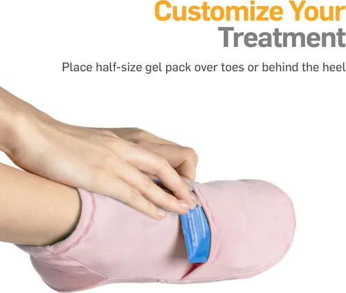 Vista 4 de Calcetines de terapia de frío rosa de NatraCure - Zapatillas reutilizables con gel de hielo congelado para pies, artritis, neuropatía, fascitis