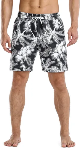 Vista 2 de Nonwe Traje de baño para hombre, ropa de playa, secado rápido, retro, suave, lavado, con cordón 275-Negro